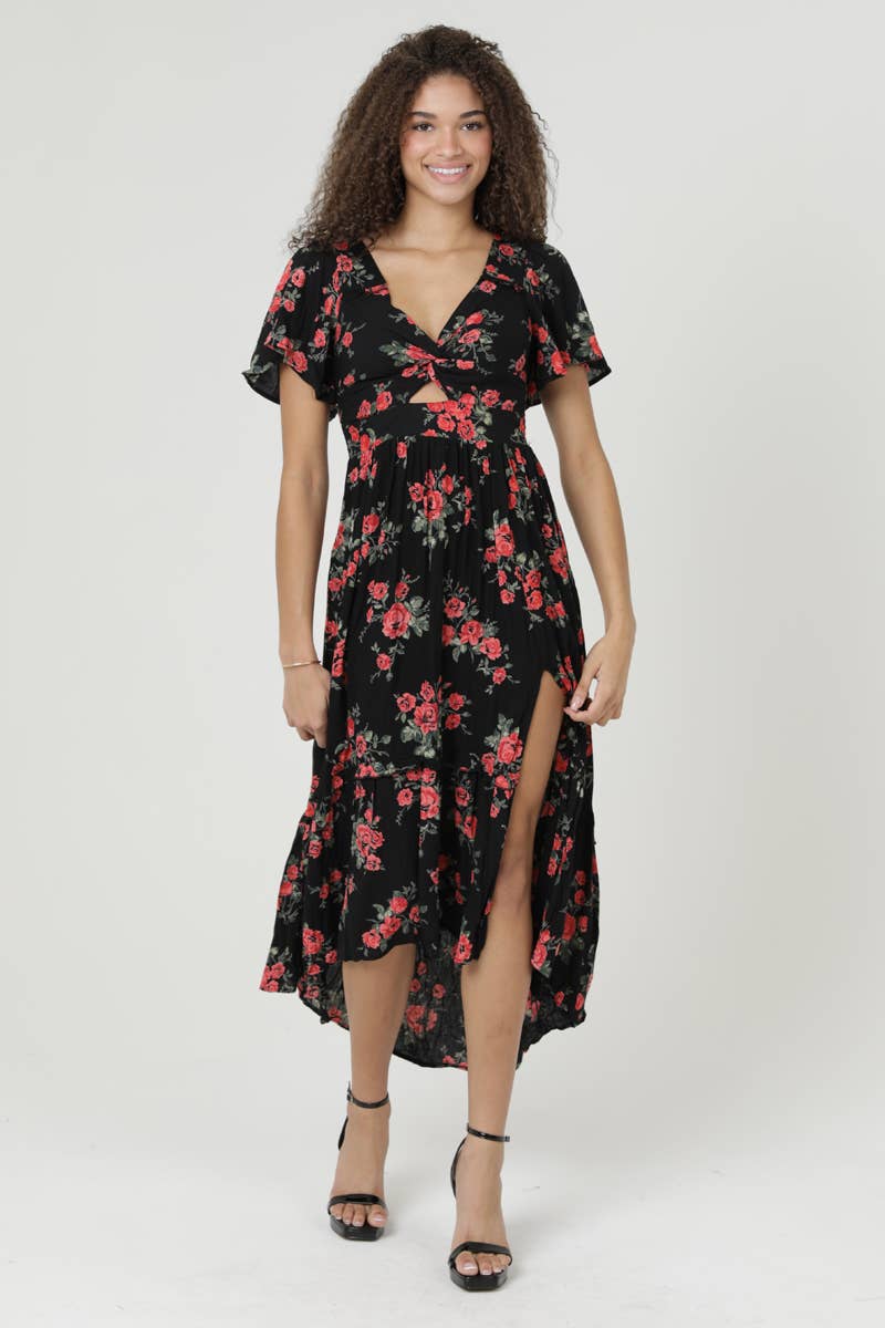 Ravena Twist Front Cutout Hi-Lo Side Slit Dress