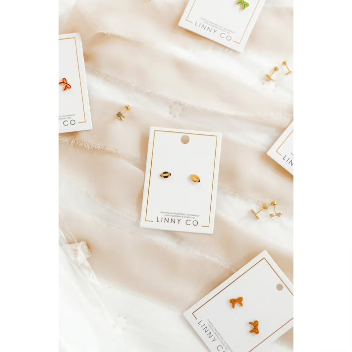 Gold Football Stud Earrings Screwback