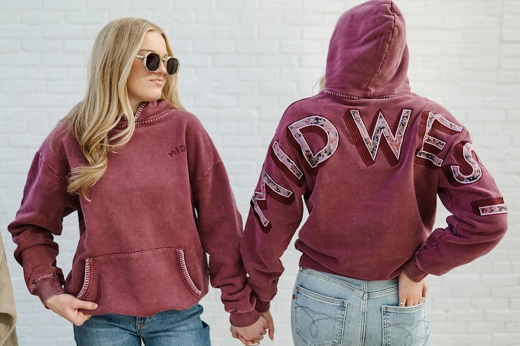 Maroon Floral Embroidered Midwest Hoodie