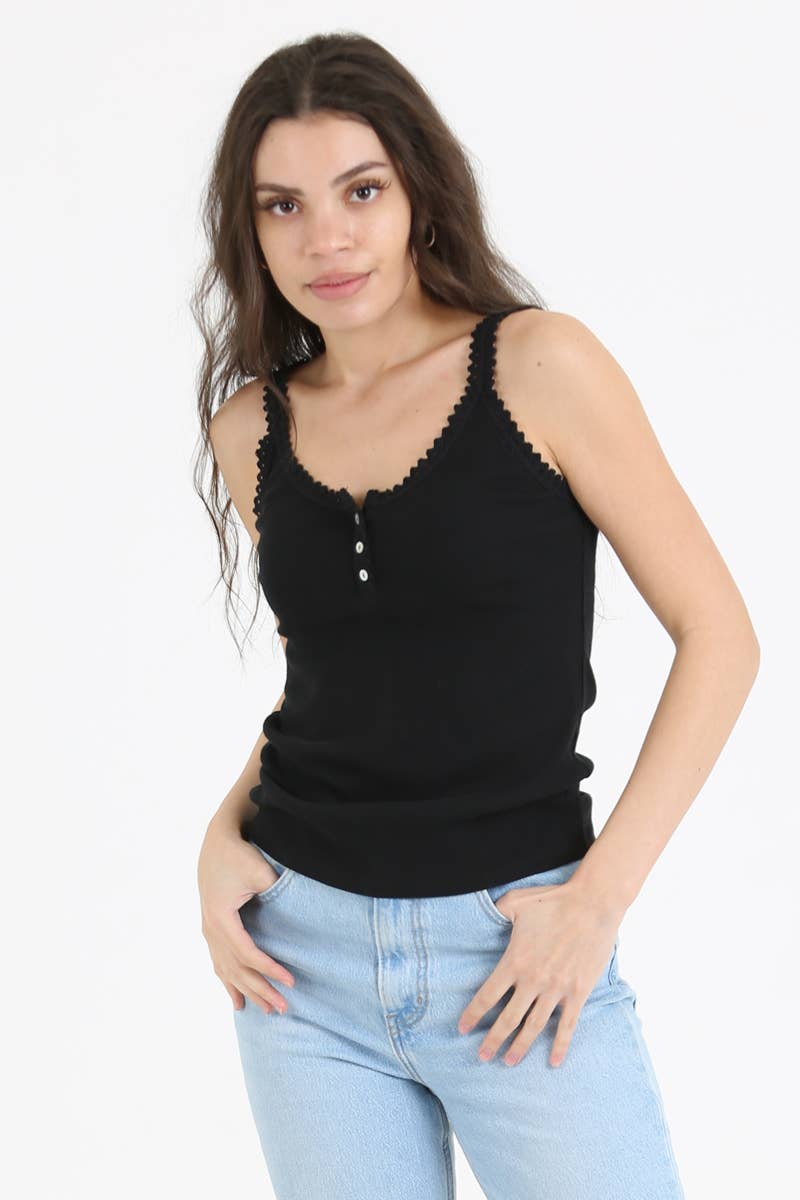 Tequila Lace Trim Rib Knit Cami