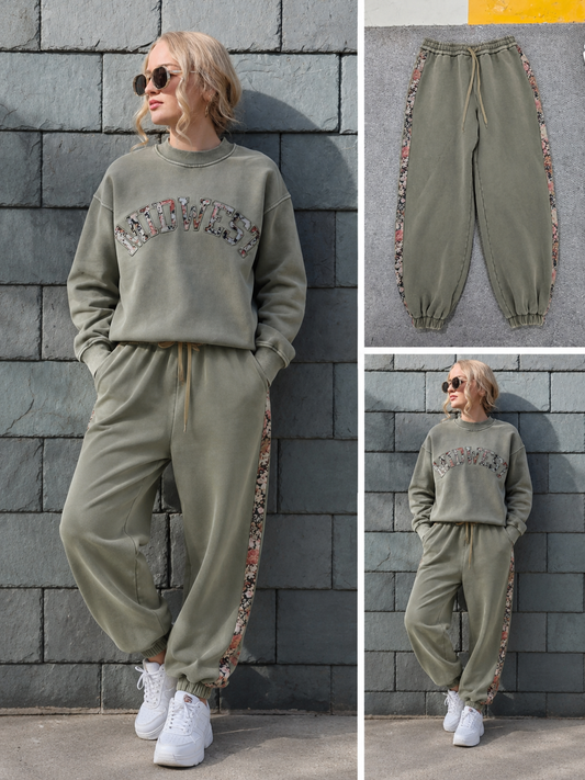 Olive Floral Embroidered Joggers