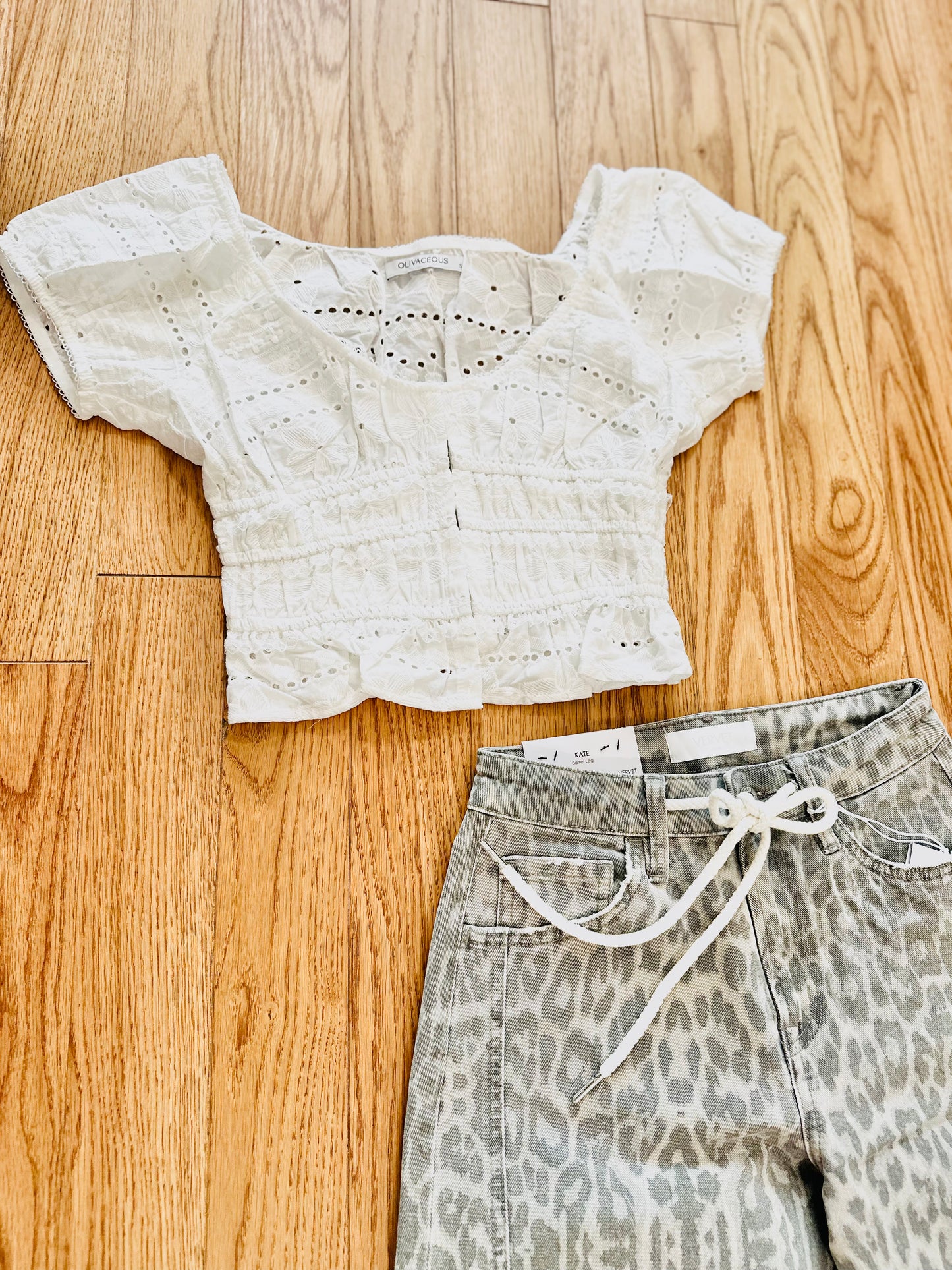 Evelyn Embroidered Eyelet Clasp-Front Peplum