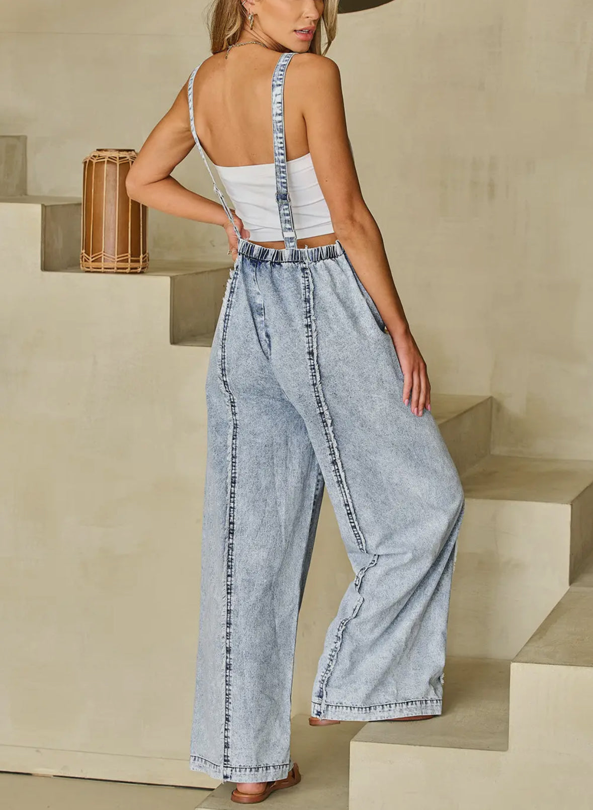 Somebody Else’s Problem Wide Leg Exposed Seam Denim Overalls