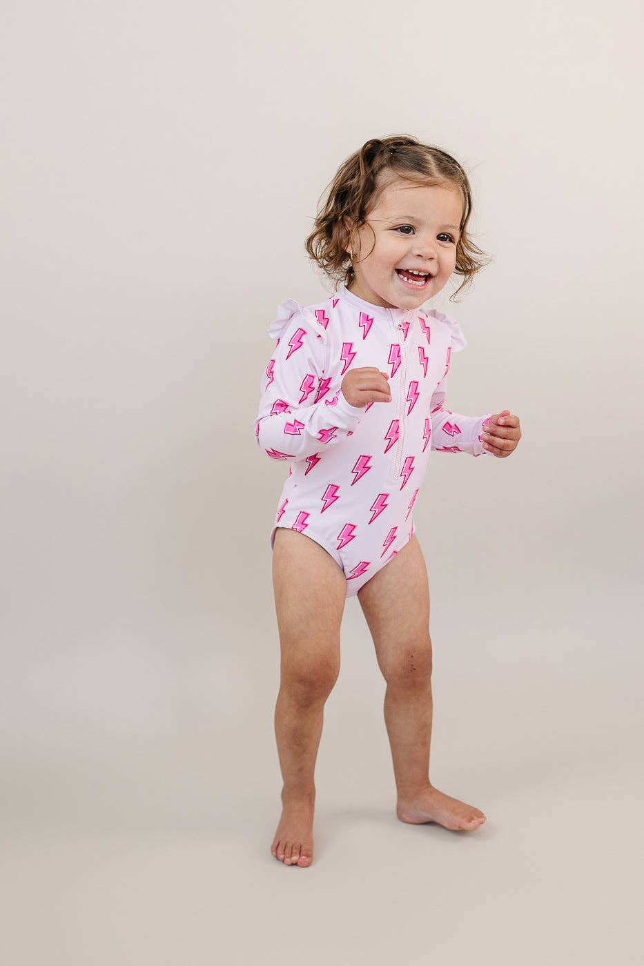 Pink Bolts Long Sleeve Rash Guard Swimmie