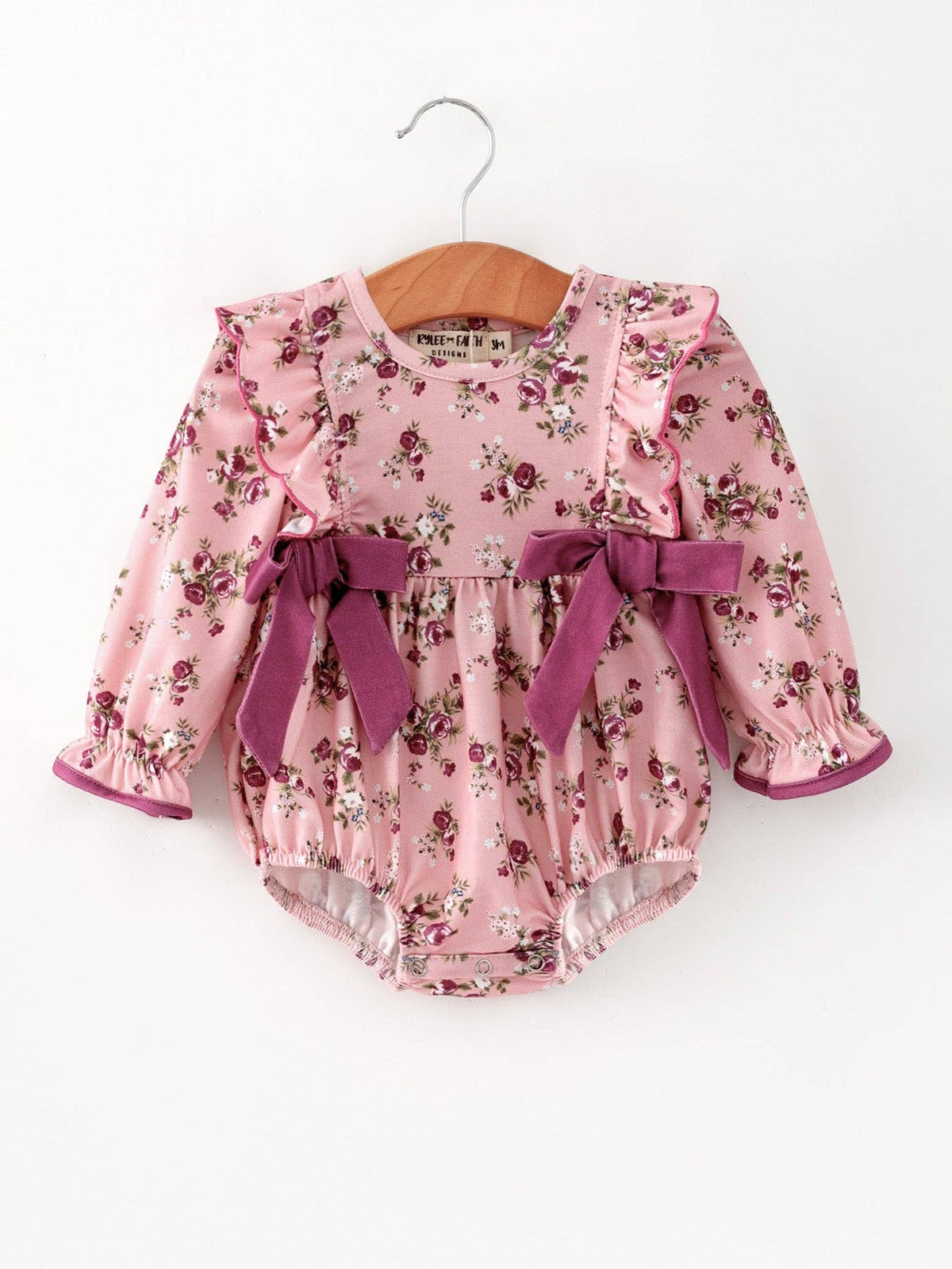 Mauve Fall Floral Bow Ruffle Romper