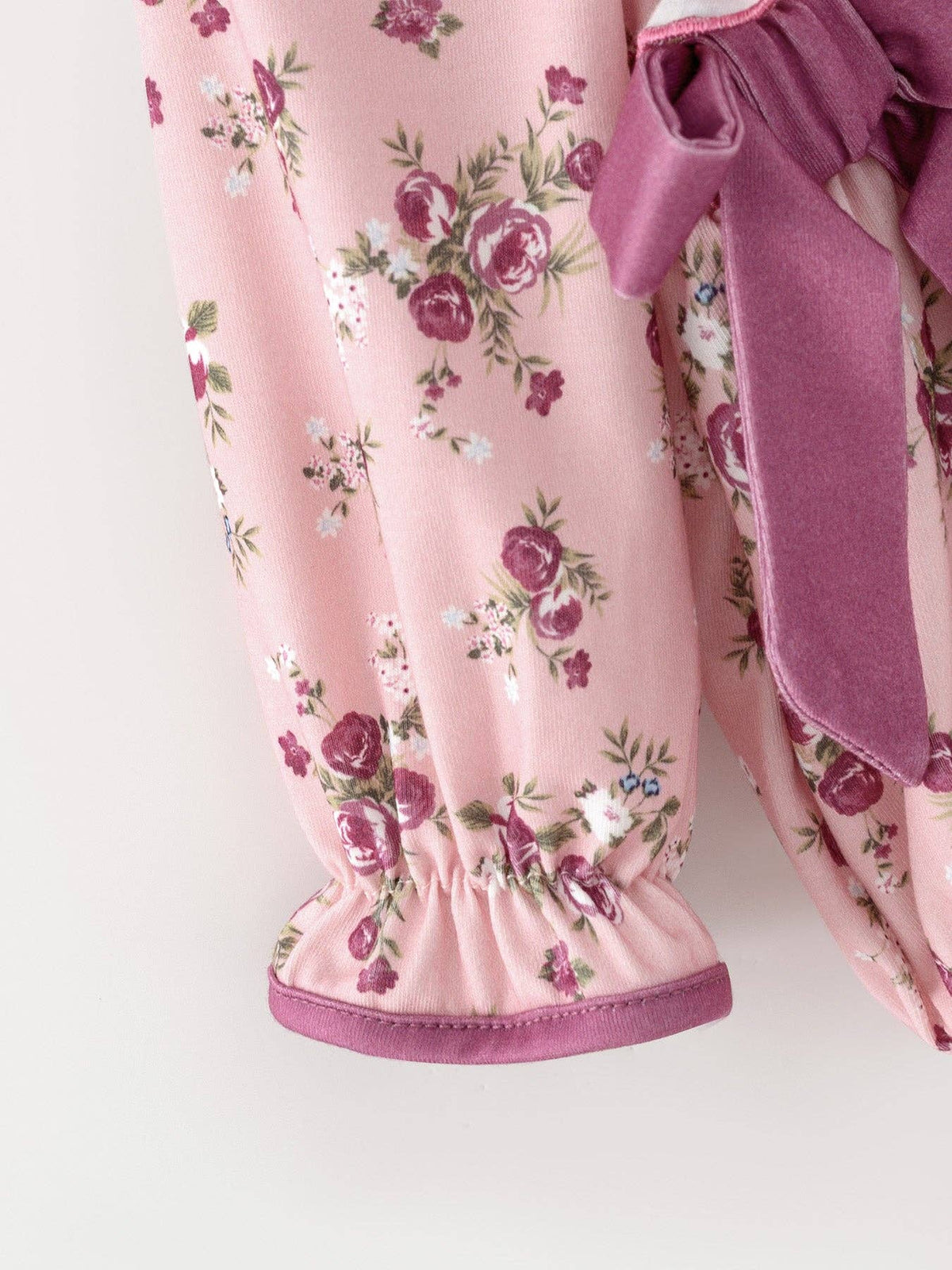 Mauve Fall Floral Bow Ruffle Romper
