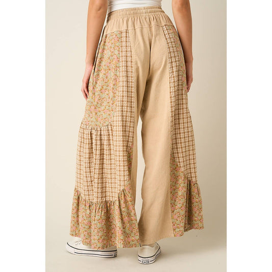 Ashlyn Patchwork Mixed Media Wide Leg Pant