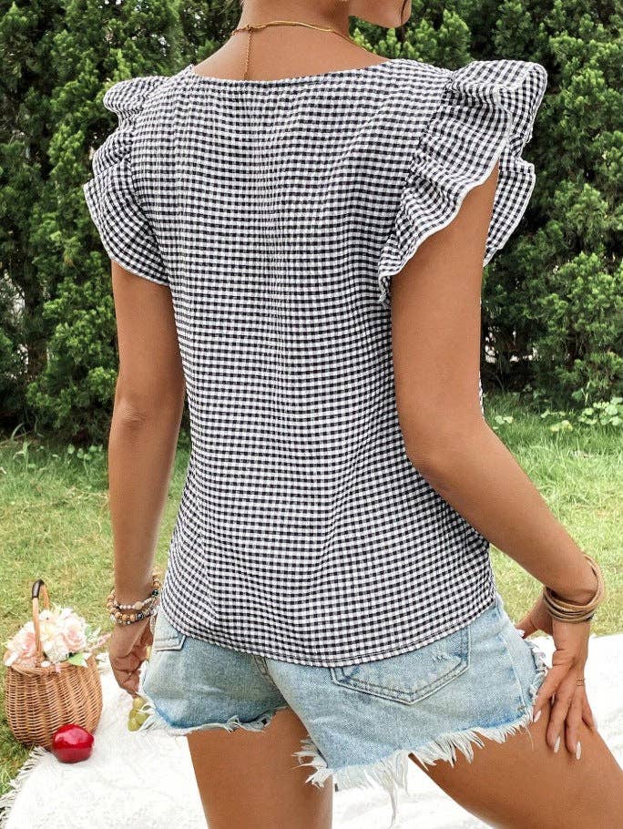 Gianna Gingham Ruffle Sleeve Top
