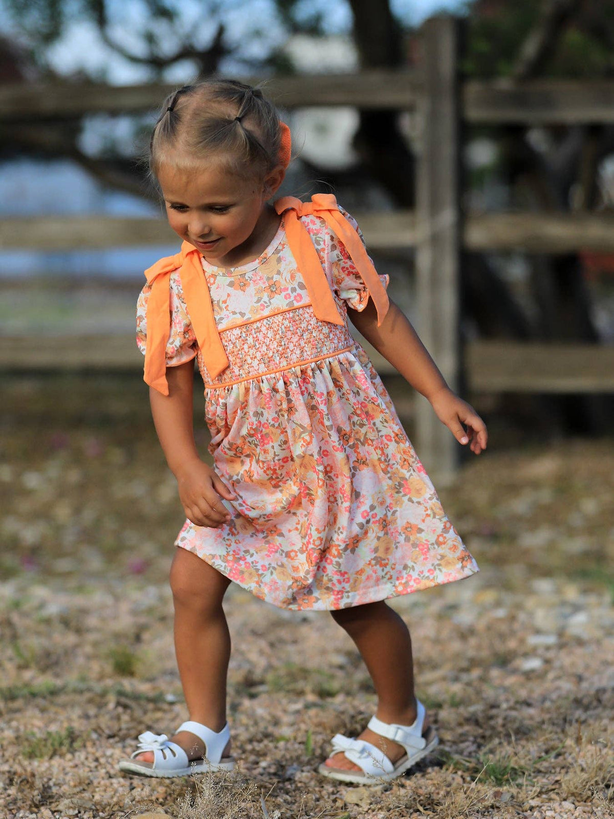 Peachy Bow Smocked Floral Dress