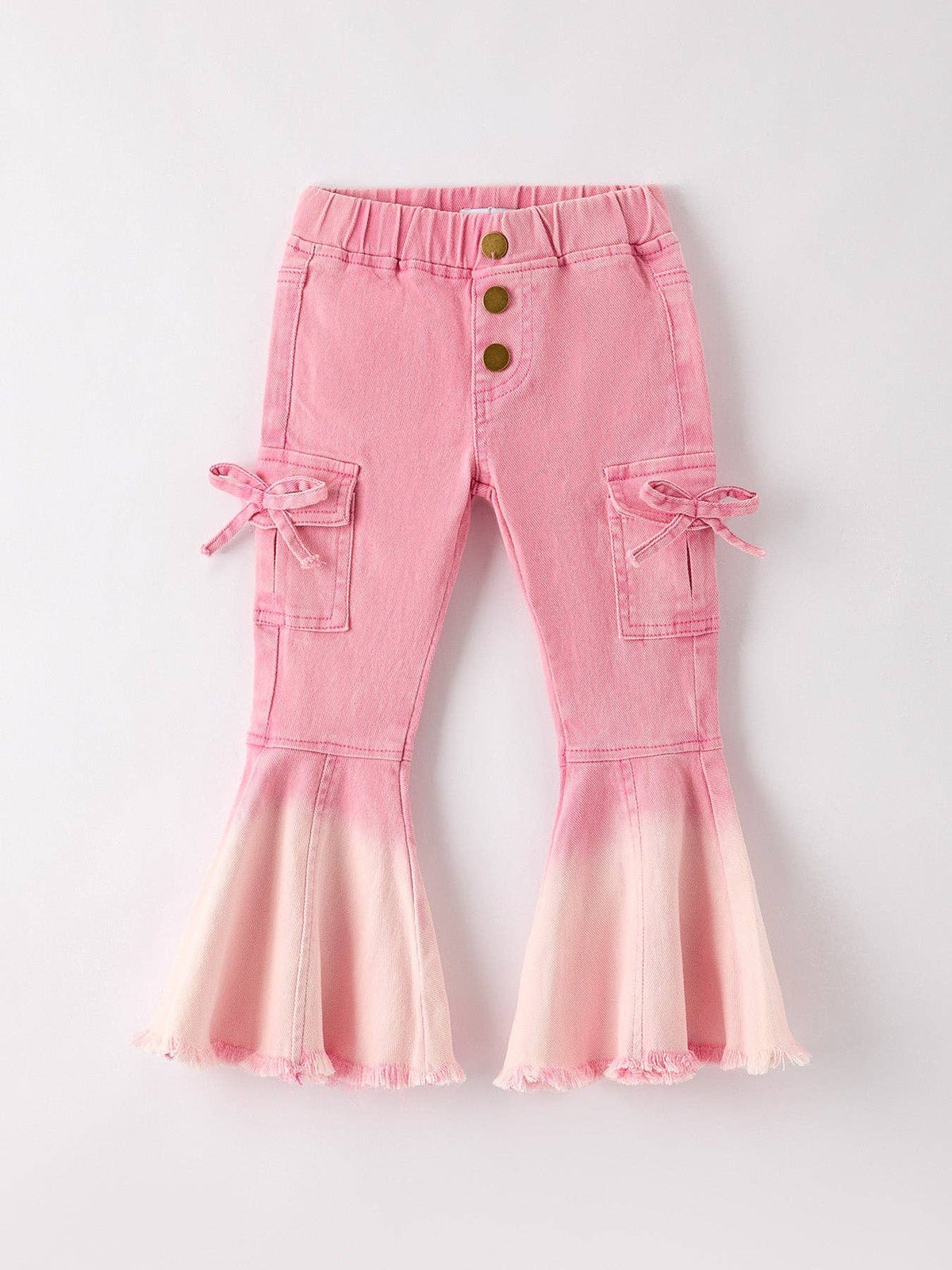 Pink Frayed Hem Cargo Pocket Bell Bottoms