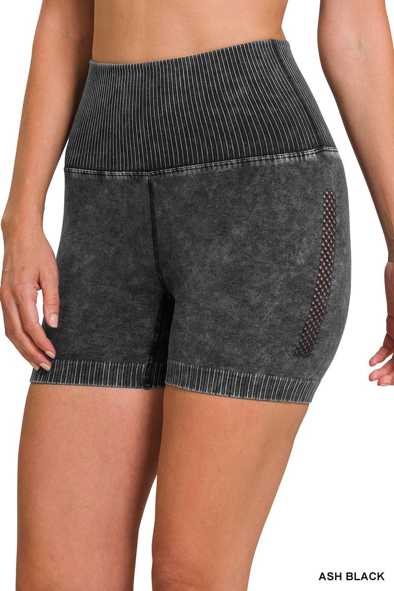 Stone-Washed Vented High Waist Bikers