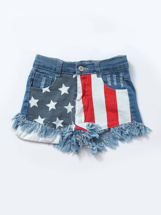 Girls RWB Patriotic Denim Shorts