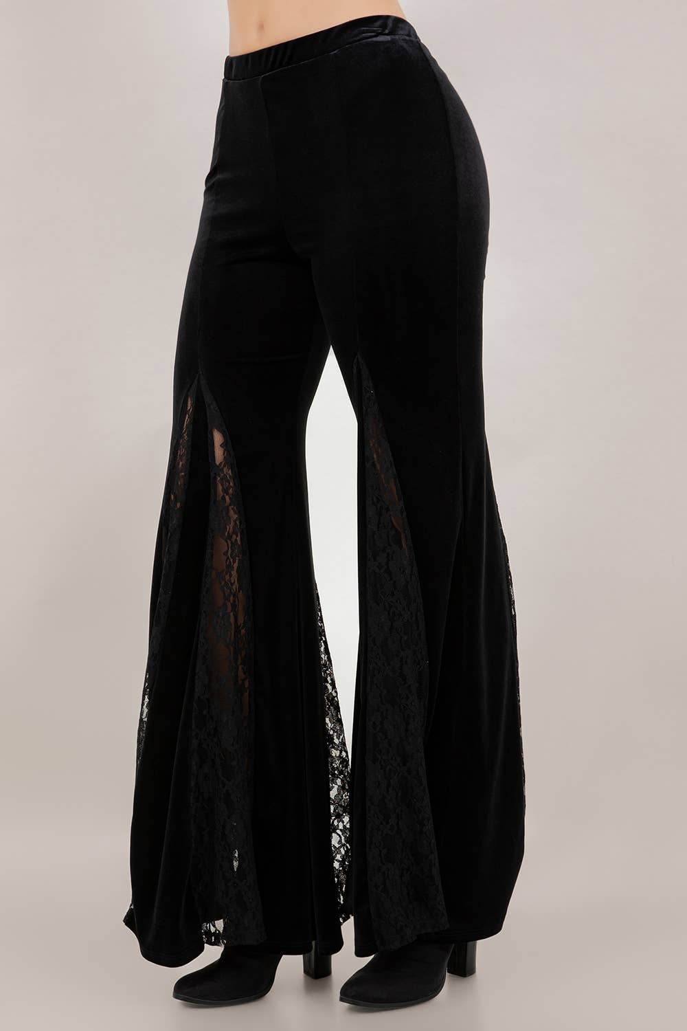 Bonnie Black Velvet & Lace Panel Bell Bottoms