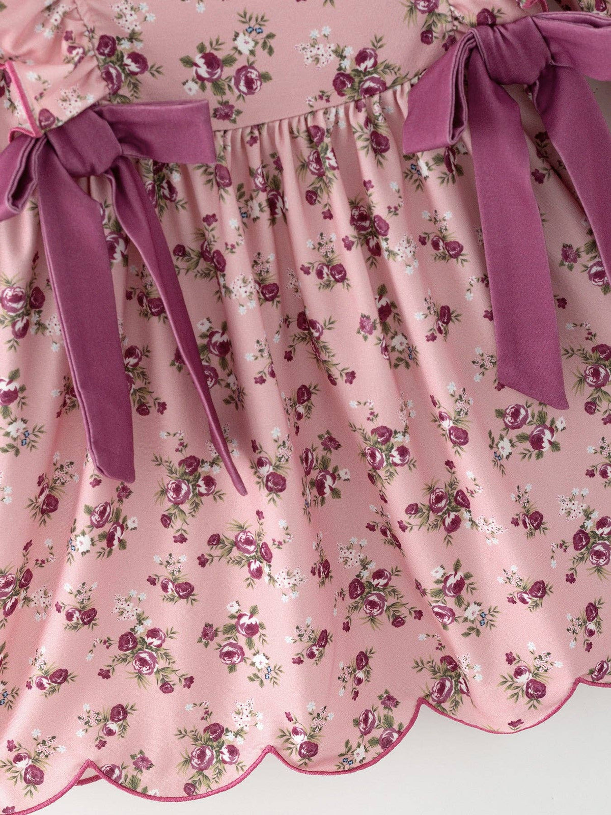 Mauve Fall Floral Bow Ruffle Dress