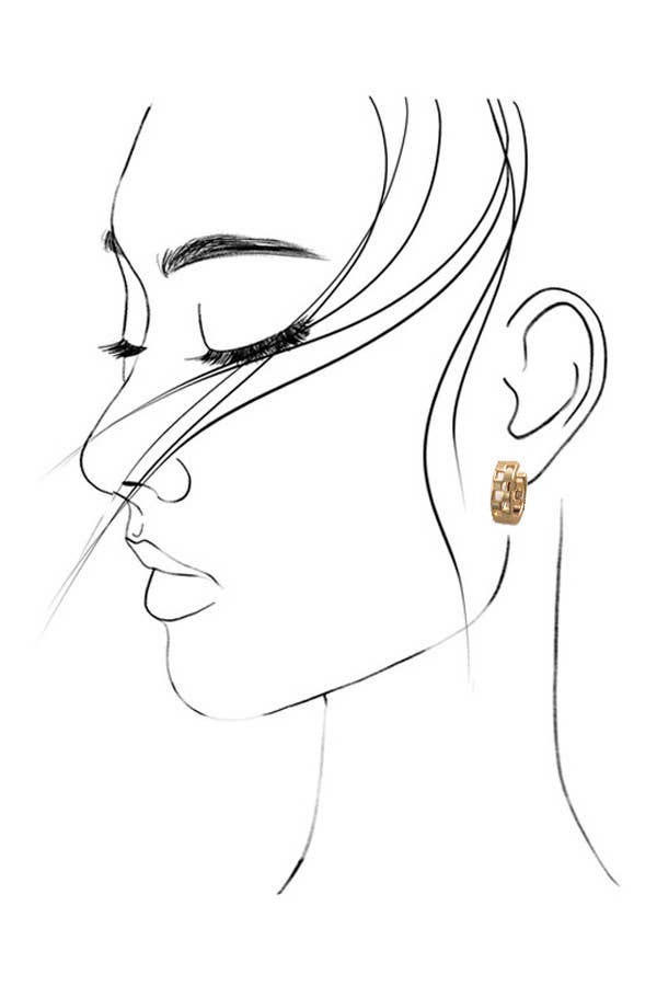 Mini Cutout Checker Hoop Huggie Matte Gold