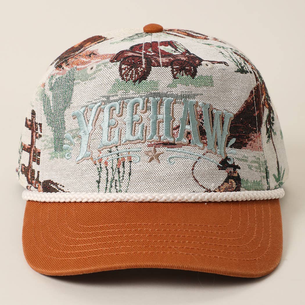 YEEHAW Embroidered Western Rodeo Cowboy Tapestry Rope Hat