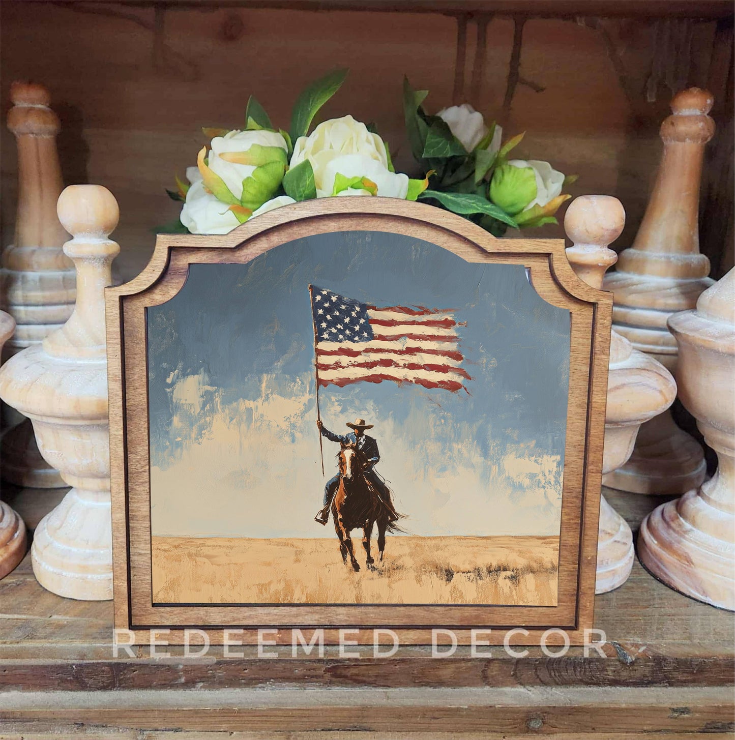 Provincial Cowboy With Flag Framed Art