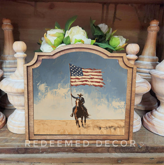 Provincial Cowboy With Flag Framed Art