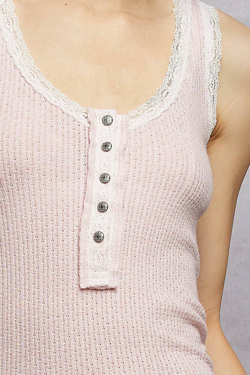 Emma Rib-Knit Lace Border Trim Tank