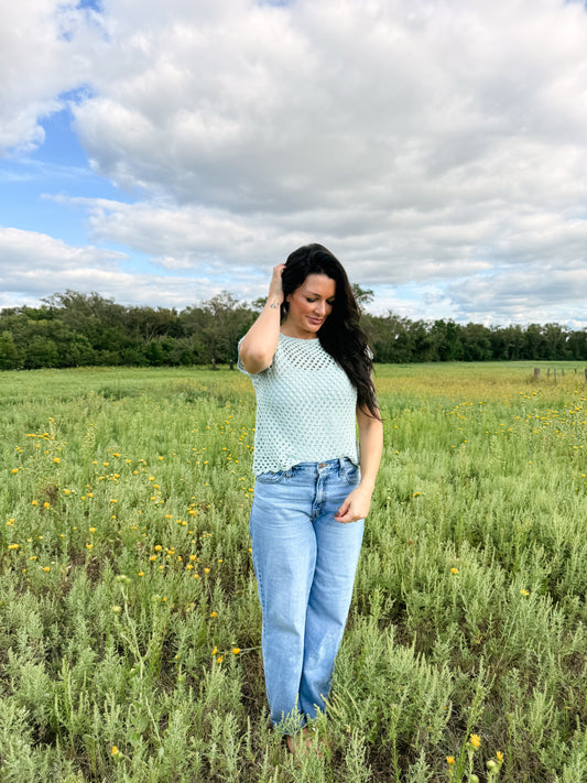 Sea Glass Crochet Scallop Hem Top