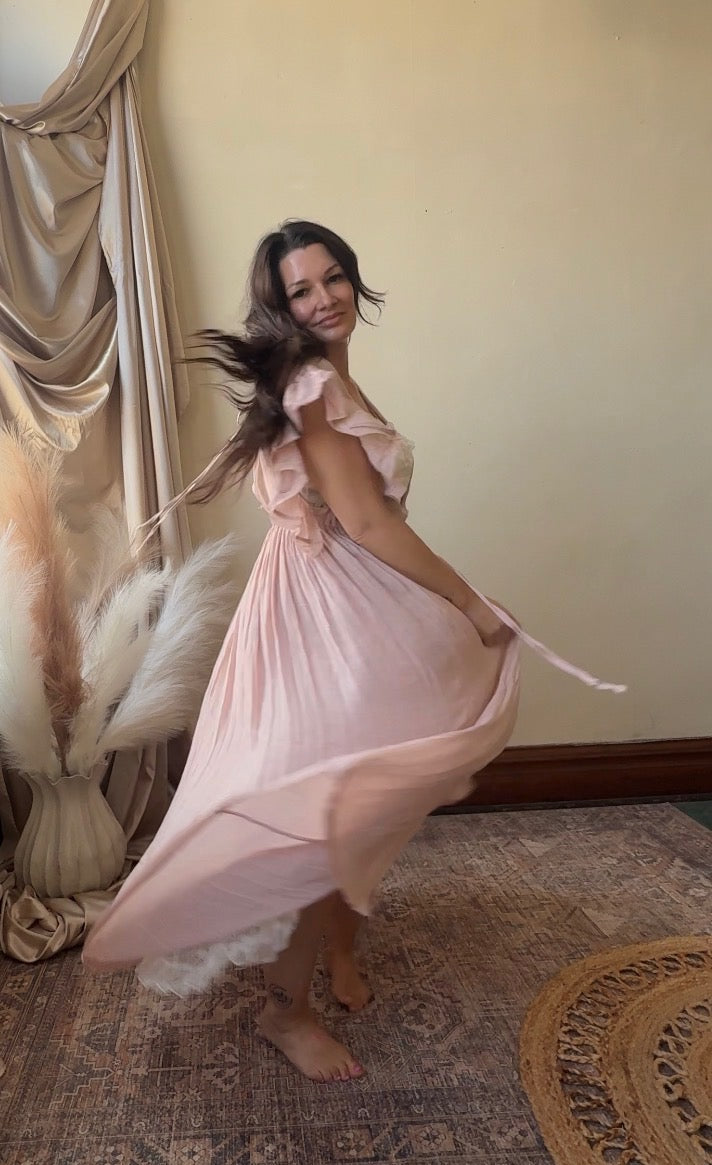 Abby V-Neckline Ruffle Maxi Dress