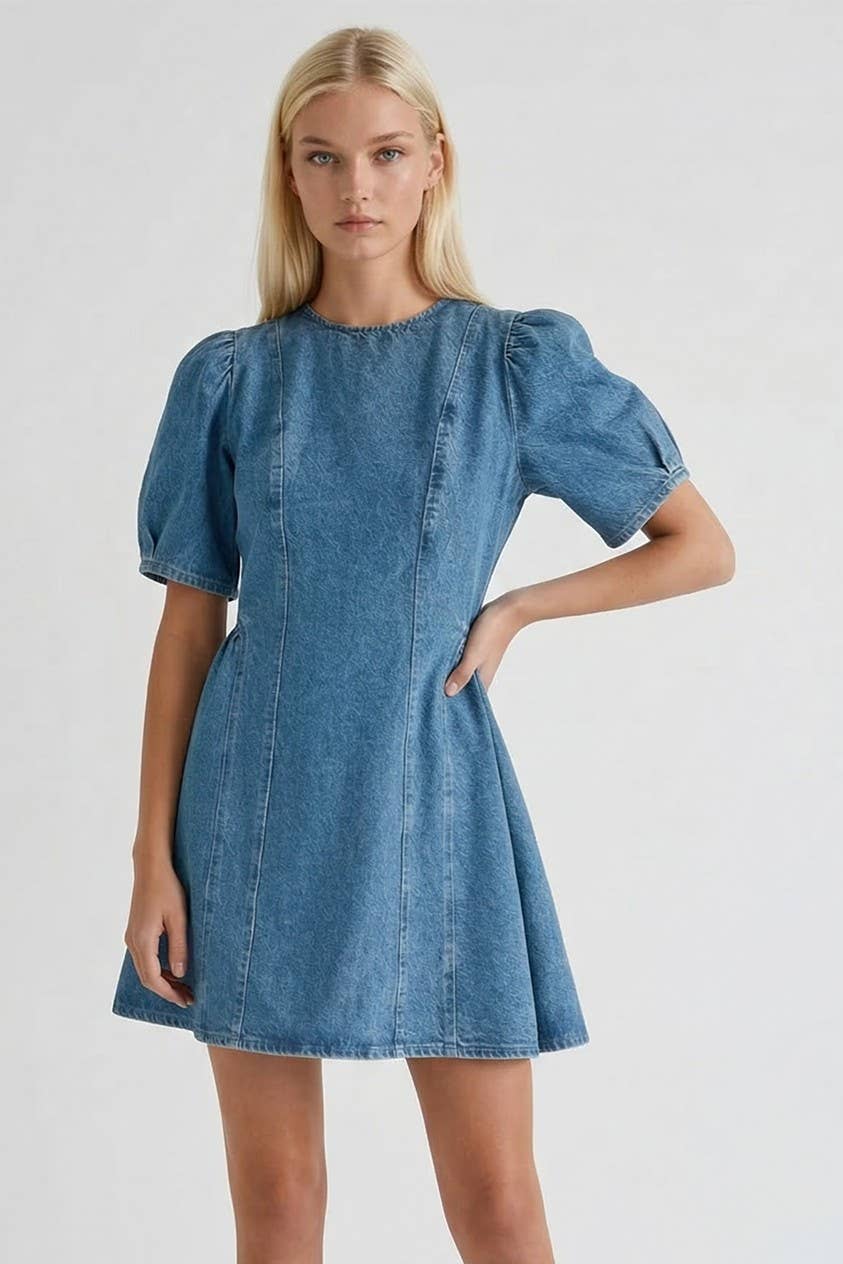 Rigidity Anne Denim A-Line Mini Dress Tie Detail