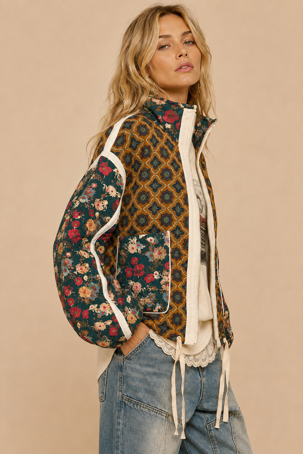 Patchwork Quilted Bomber Jacket