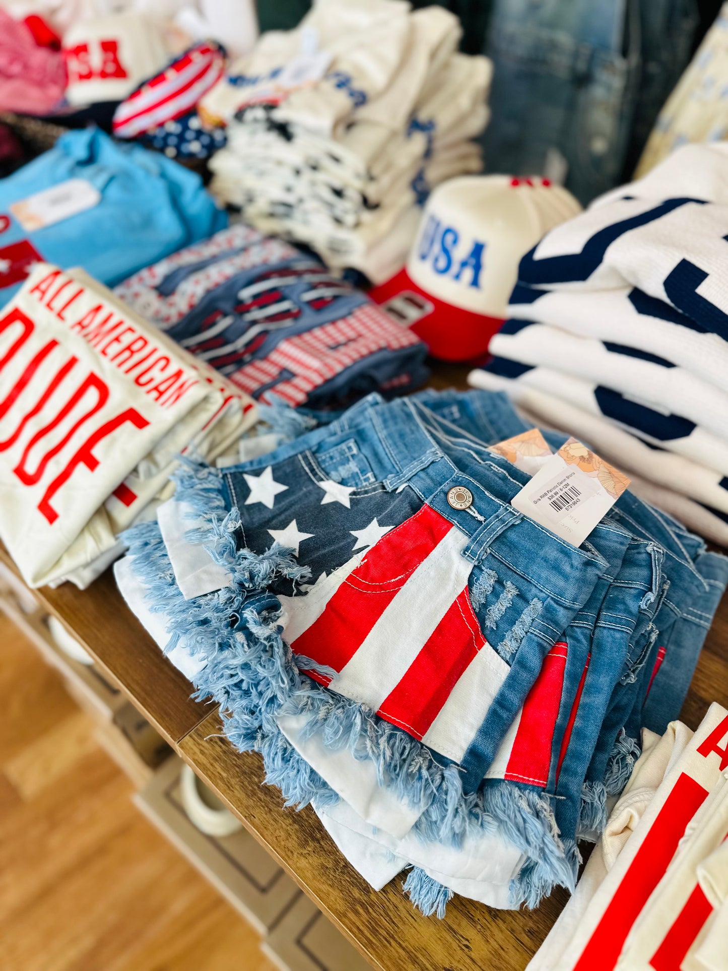 Girls RWB Patriotic Denim Shorts