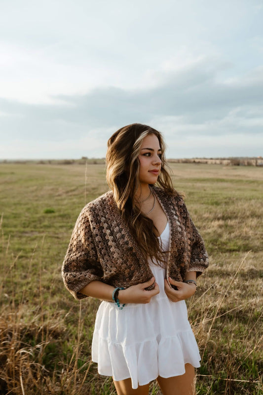 Tatum Block Neutral Crop 3/4 Sleeve Cardigan