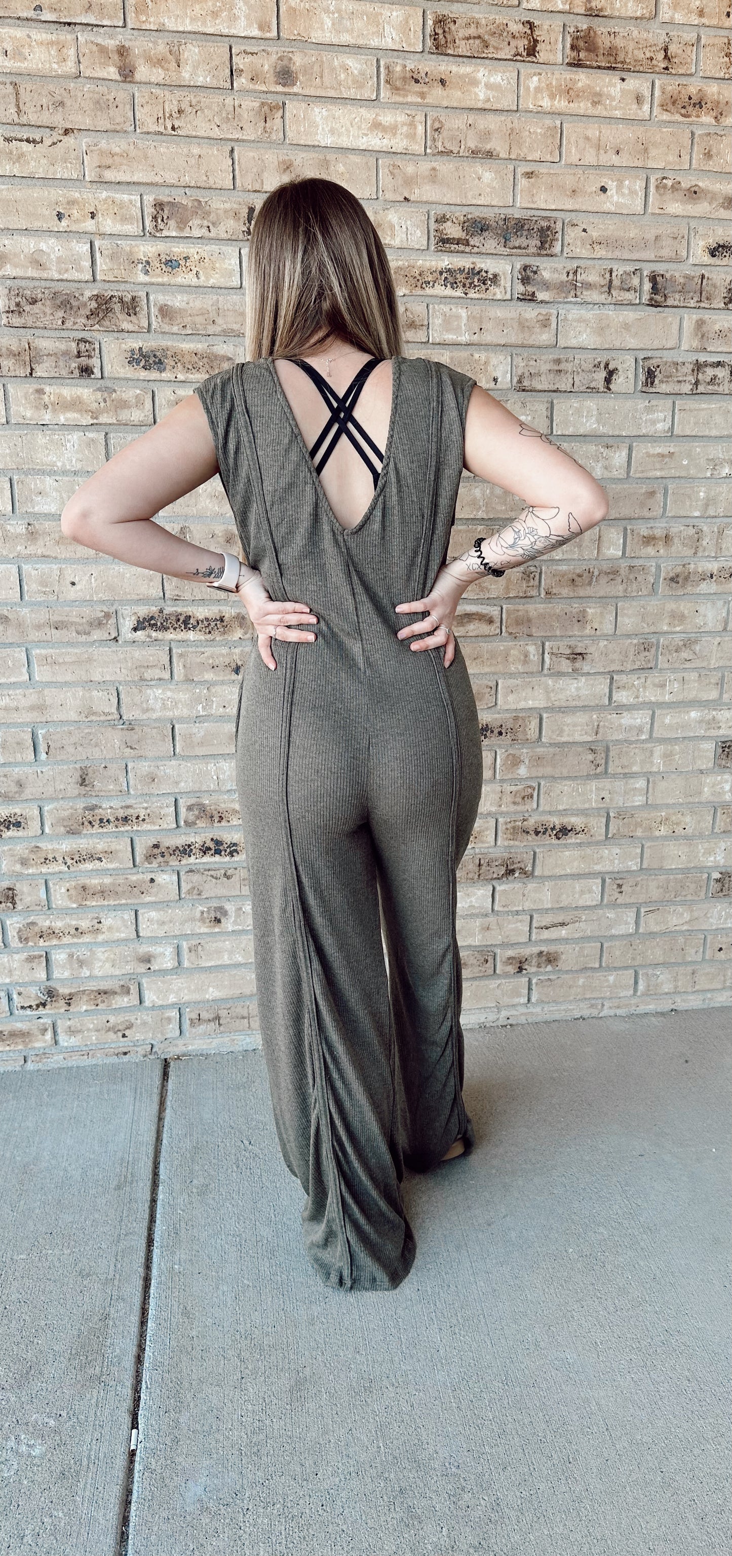 Serena Slouchy Ribbed Jumpsuit w/Pockets