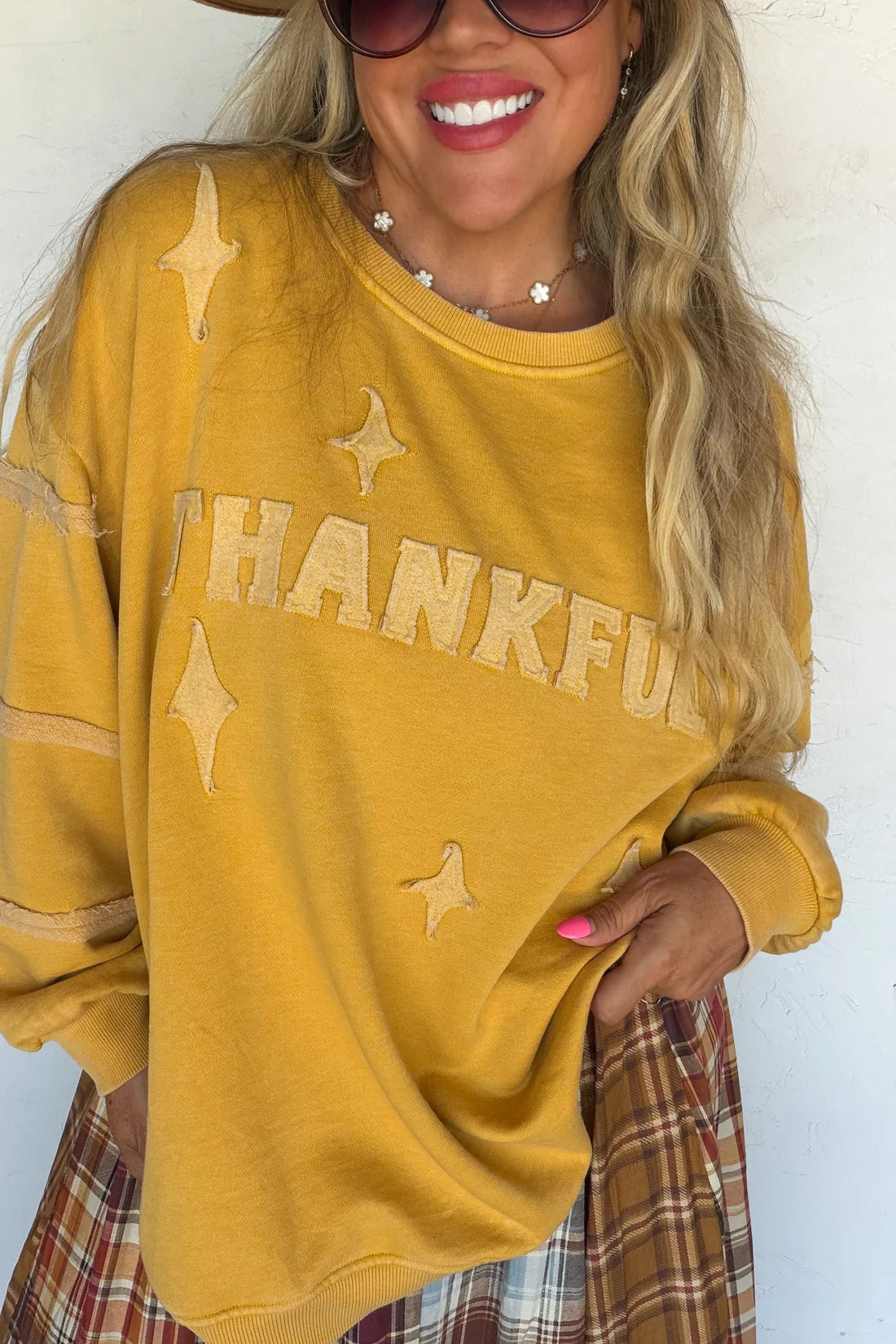 Vintage Washed Thankful Patched Unique Crew PREO
