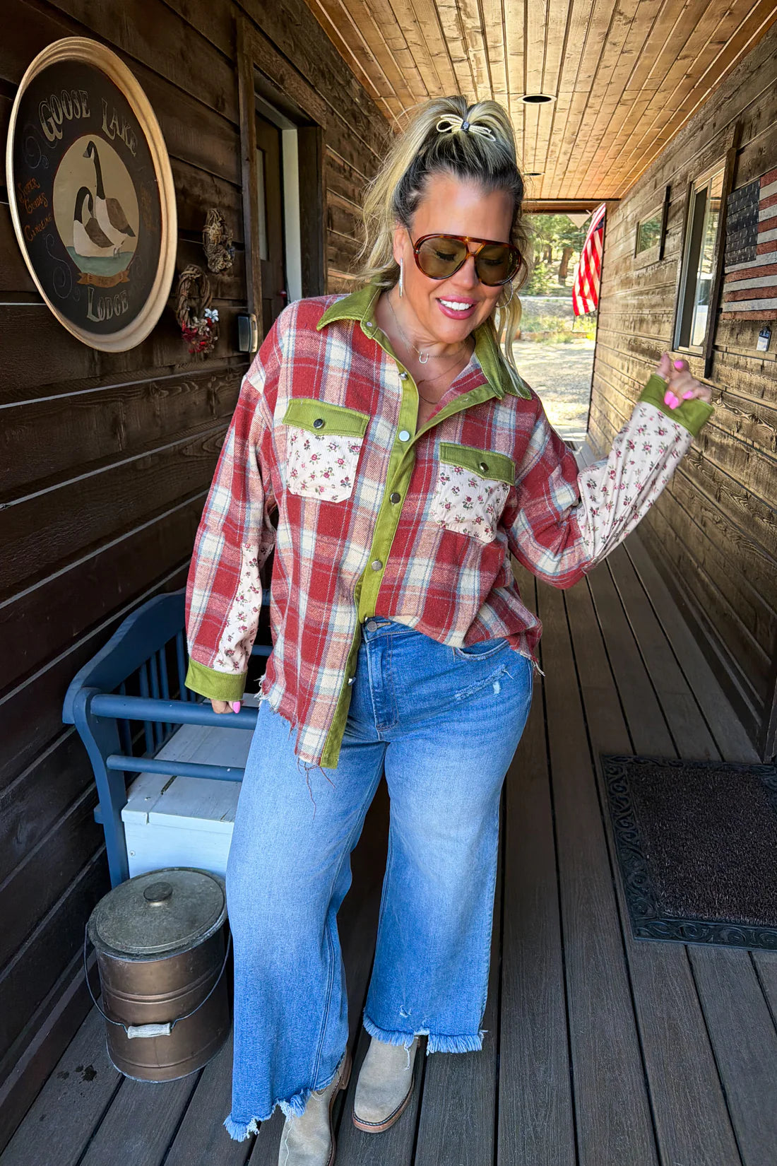 Rustic Red Cozy Patchwork Shacket PREO