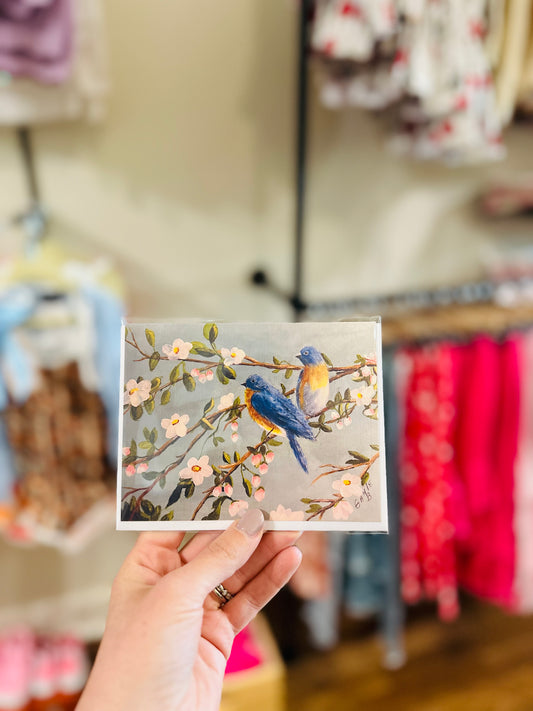 Blue Bird + Flowering Tree Greeting Card