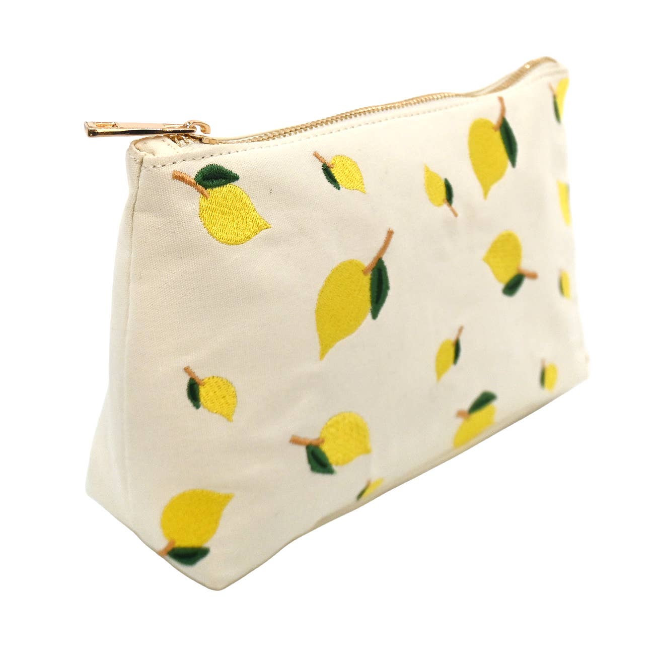 Lemon Embroidered Cotton Cosmetic Pouch