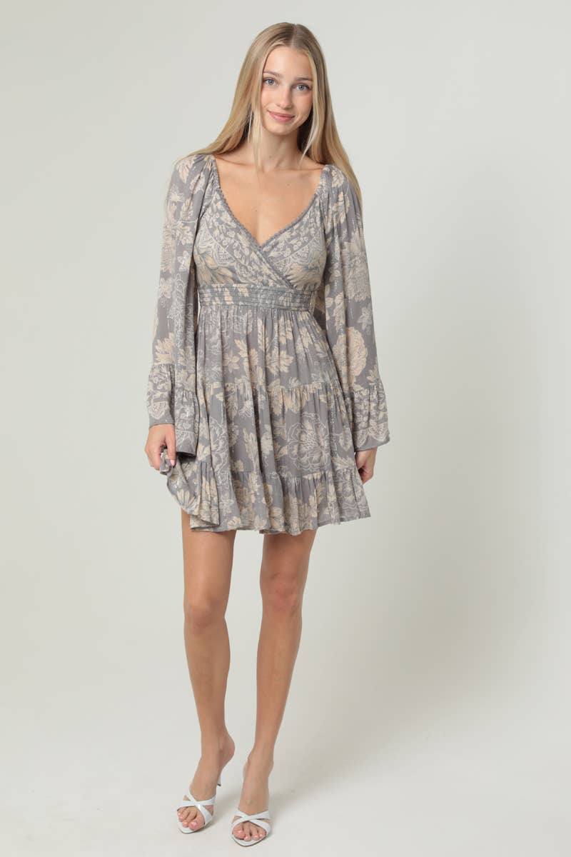 River Smocked Waist Bell Sleeve Mini Dress