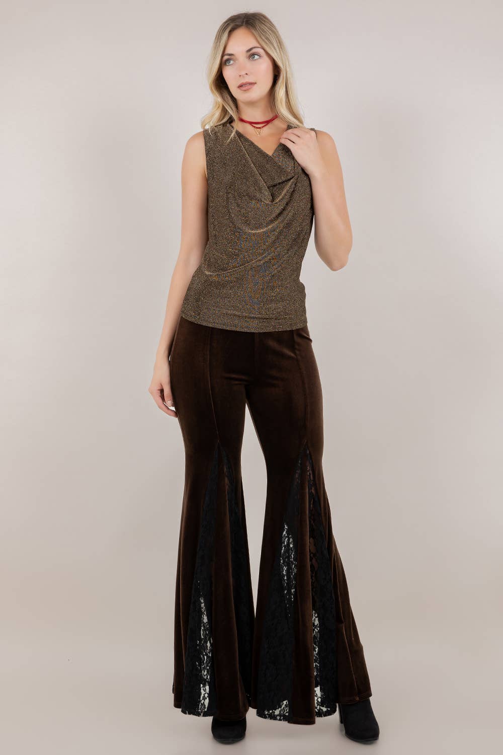 Bonnie Black Velvet & Lace Panel Bell Bottoms