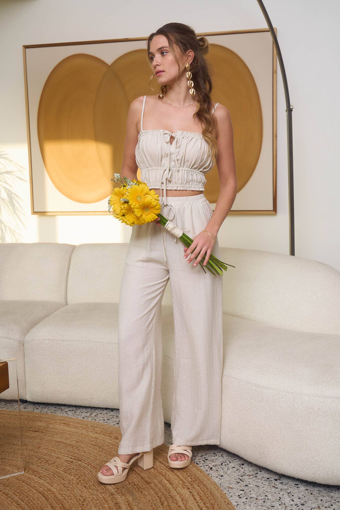 Quinn Tie Front Cami Top + Wide Leg Pant Set