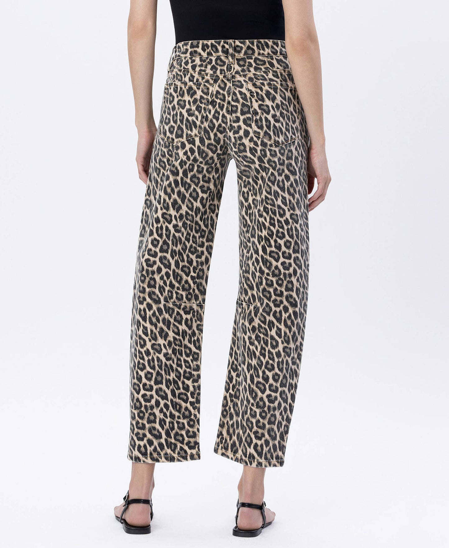 High Rise Leopard Barrel Denim