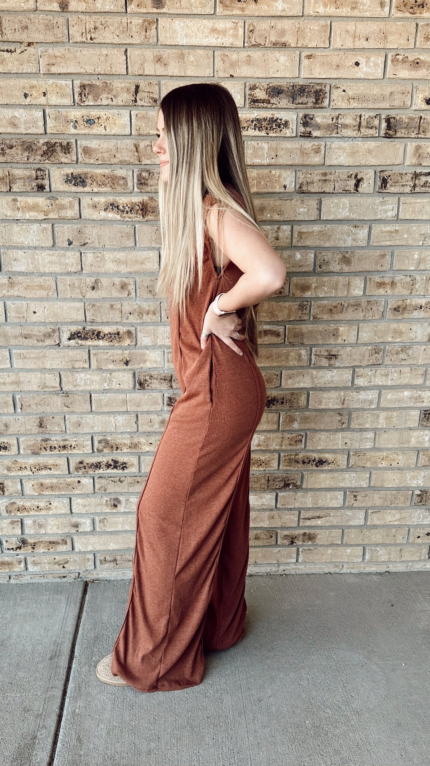 Serena Slouchy Ribbed Jumpsuit w/Pockets