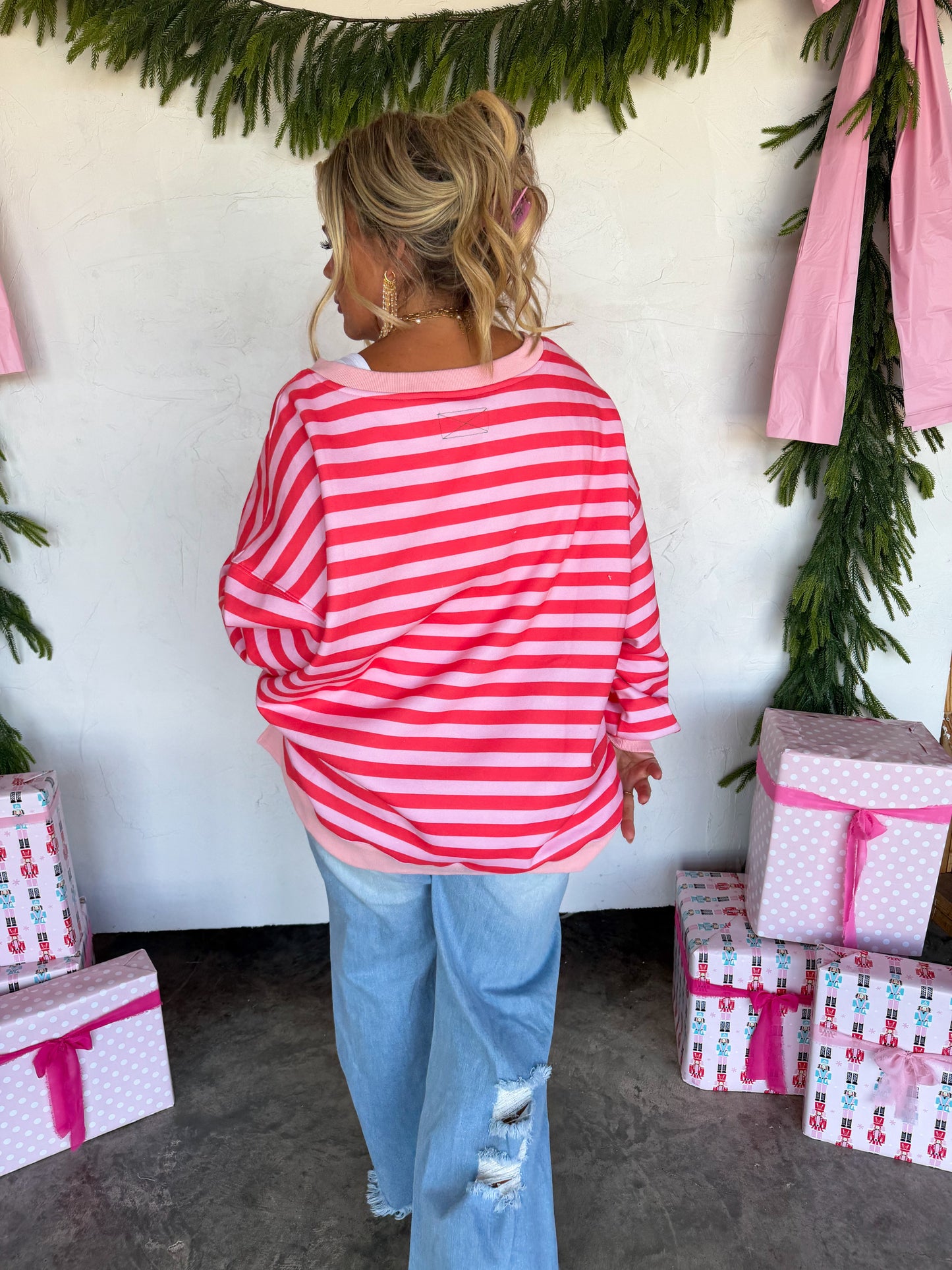 Jolly & Merry Oversized Stripe Pullover PREO