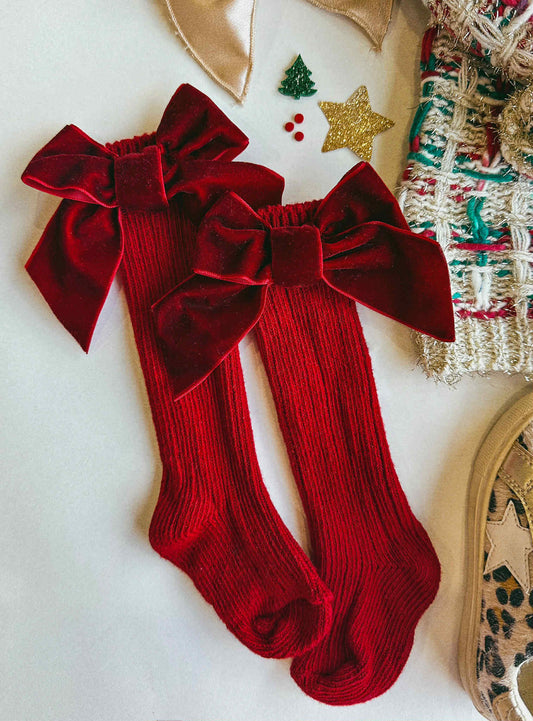 Savannah Red Knee High Bow Socks PreO