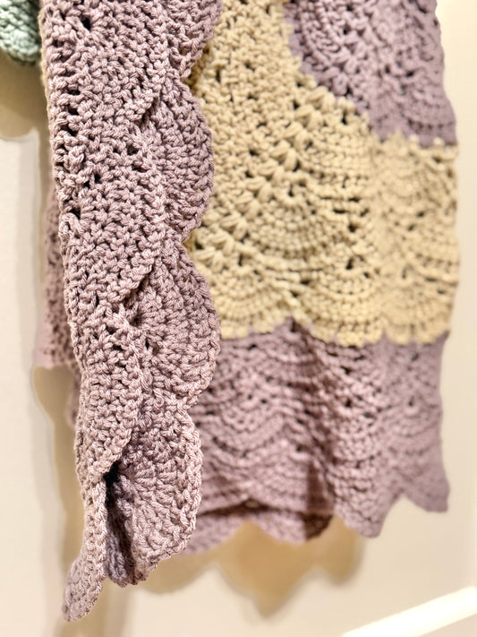 Ivory Lavender Lace Crochet Baby Blanket