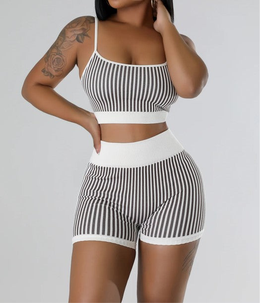 Ash Striped Biker + Top Set