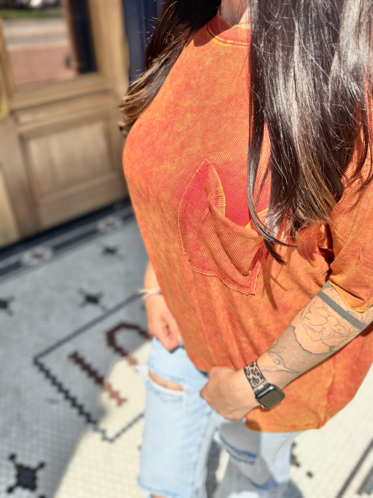 Era Ribbed Stone Washed Basic Pocket Top