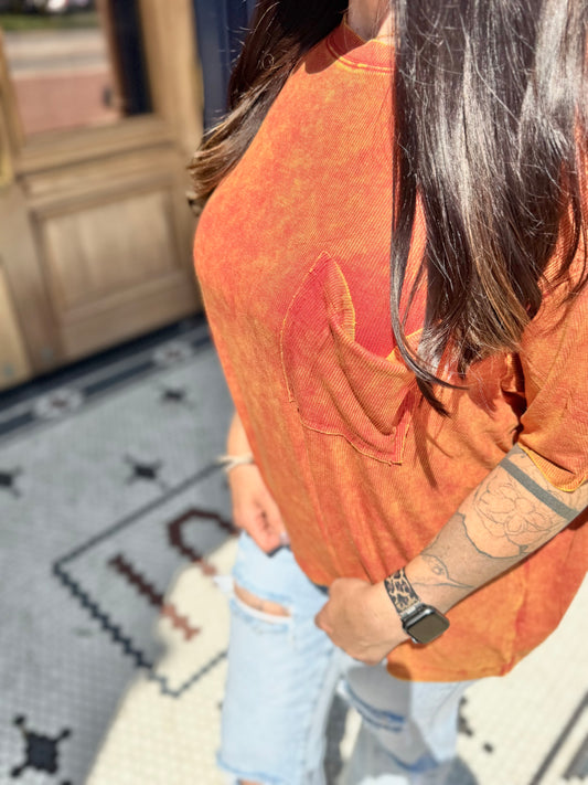 Era Ribbed Stone Washed Basic Pocket Top