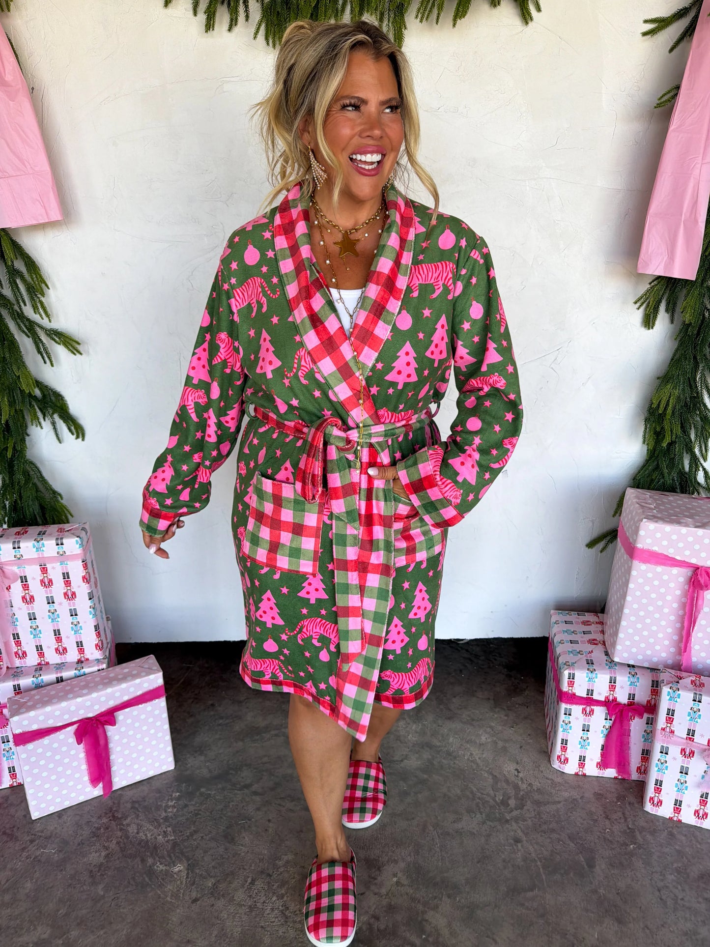 Pink Christmas Plaid Slippers PREO