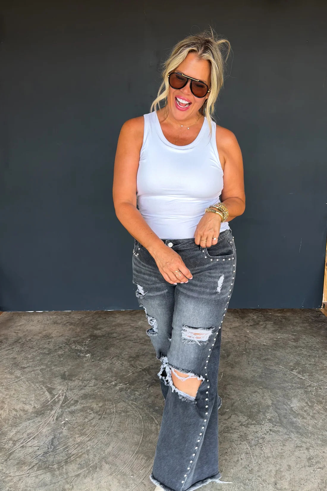 DISTRESSED Dolly Parton Me Studded Denim PREO