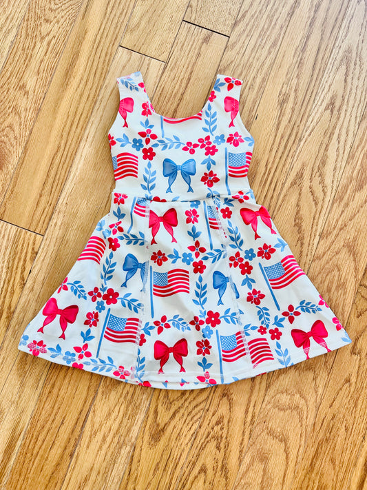 Girls Flower Coquette Patriotic Athletic Dress