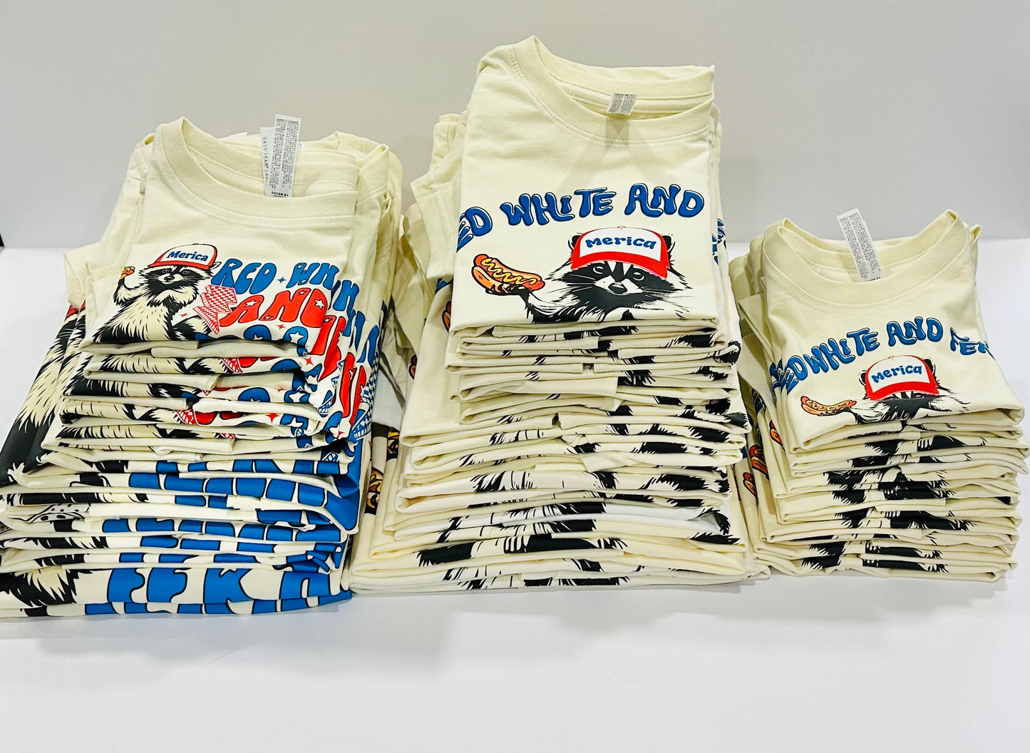 Raccoon Red White & Feral on Ivory Tee Adult + Kids RTS