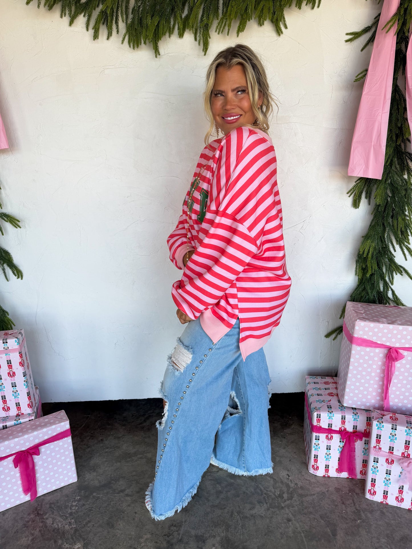 Jolly & Merry Oversized Stripe Pullover PREO